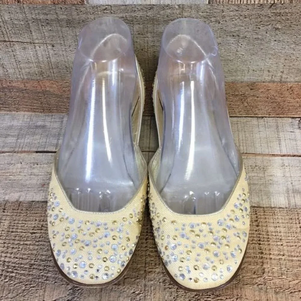 Valentino Garavani Ballet Flats Womens 38 Gold‎ Canvas Crystals Slip On Shoes